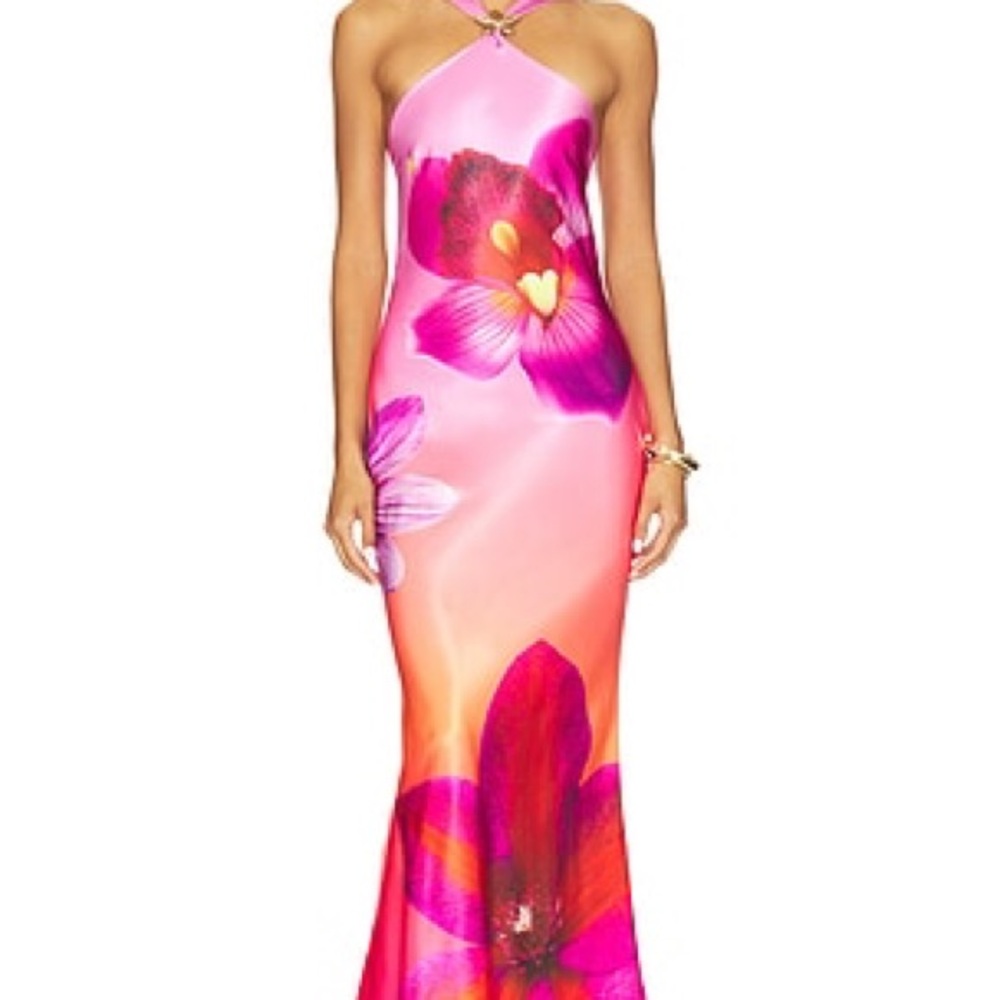 Pink Floral Halter Maxi Dress